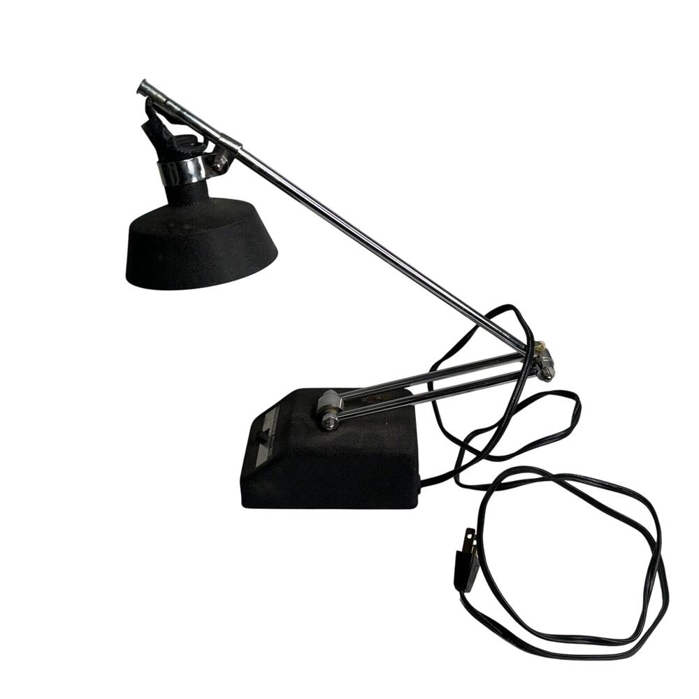 Vtg MOBILITE Transformer Powered Adjustable Black Chrome Desk Lamp Light 70s MCM